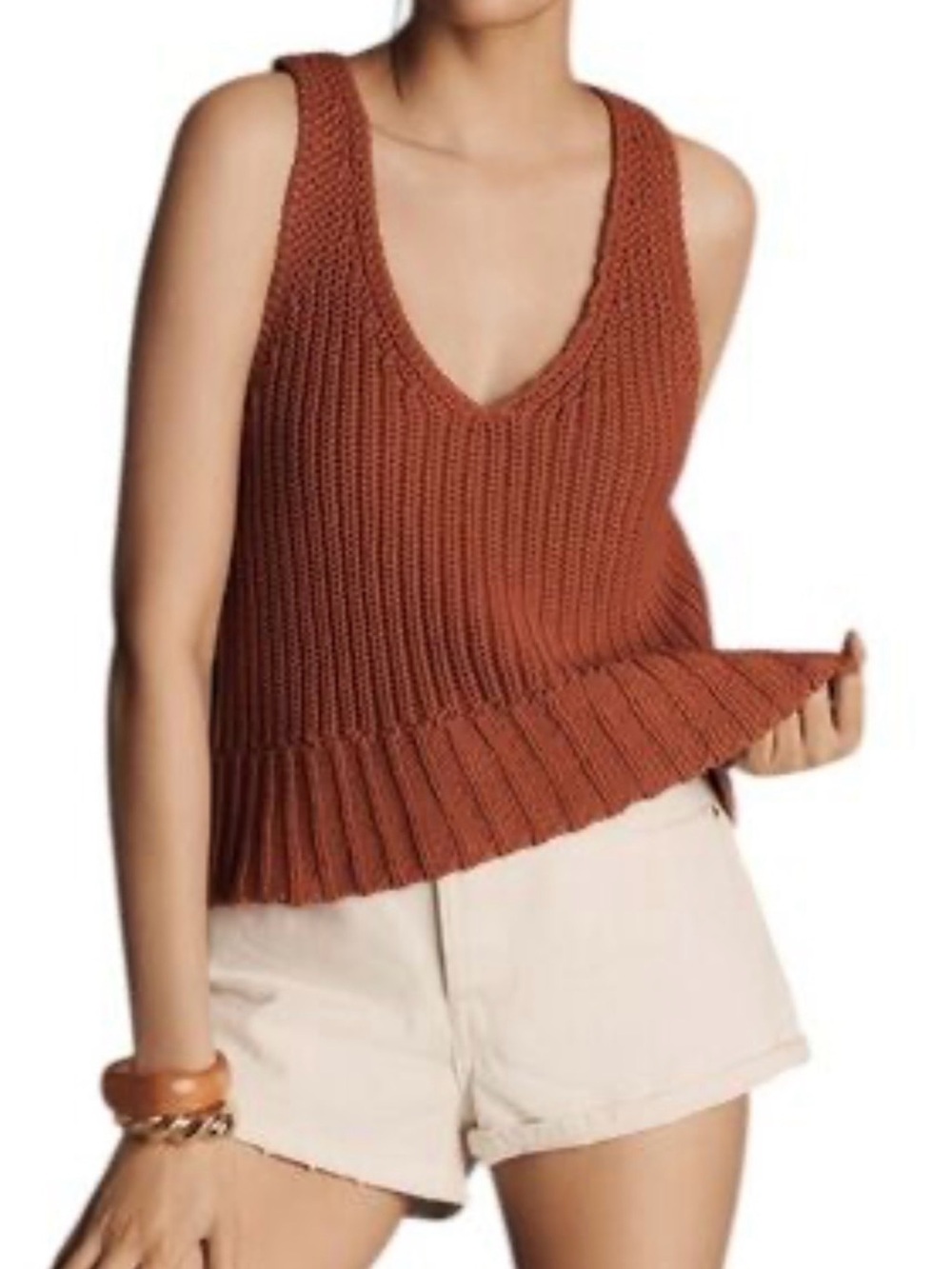 Pilcro anthropology Rust-Colored V-Neck Ribbed Knit Tank